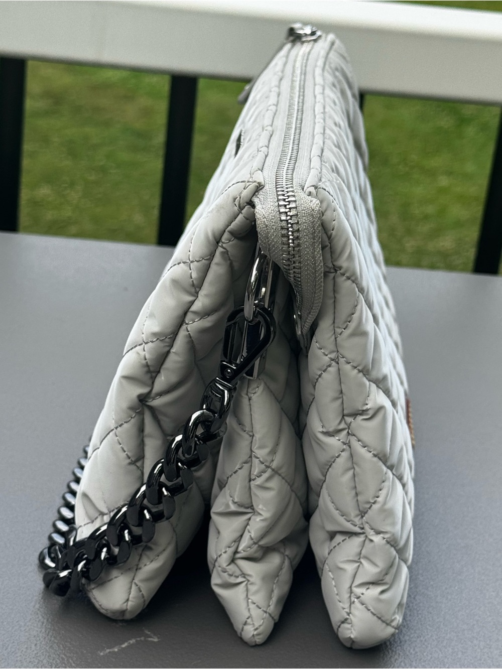 MZ Wallace Quilted Light Gray Pippa Chain Strap Crossbody - Picture 5 of 14